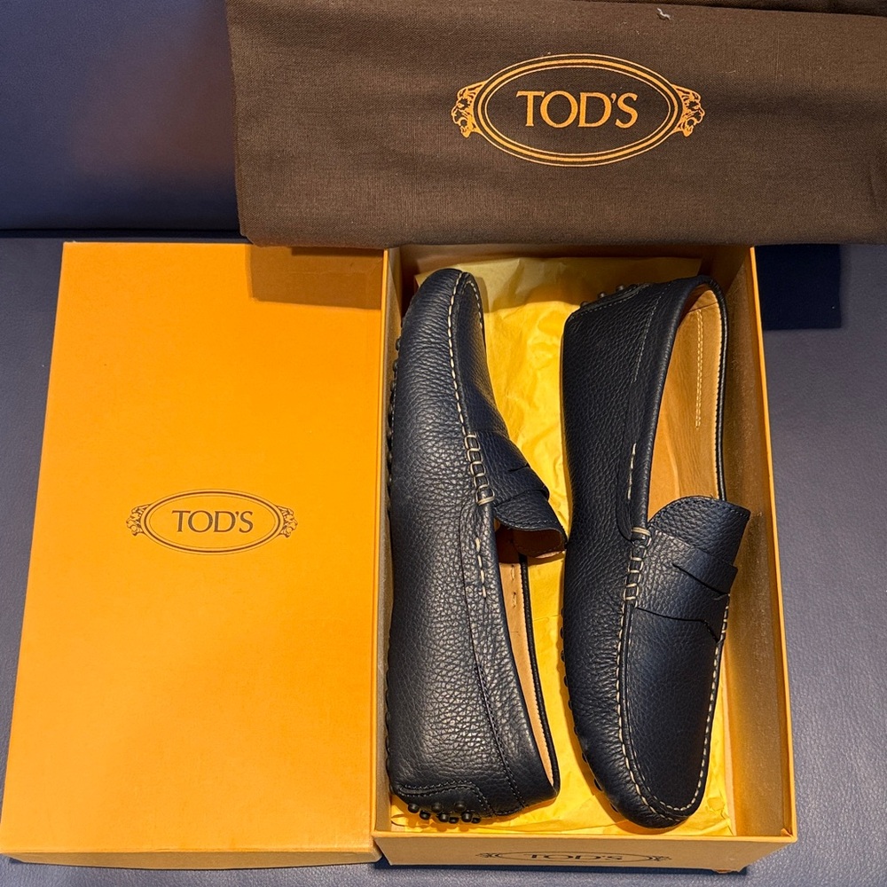 Tod's Navy Textured Leather Loafers
